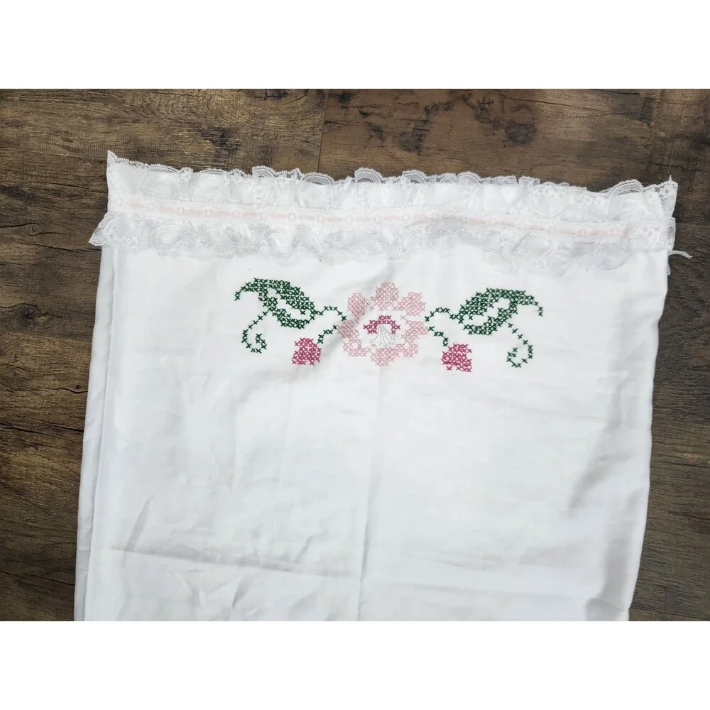 Vintage Pillow Sham Hand Embroidered 30x22
